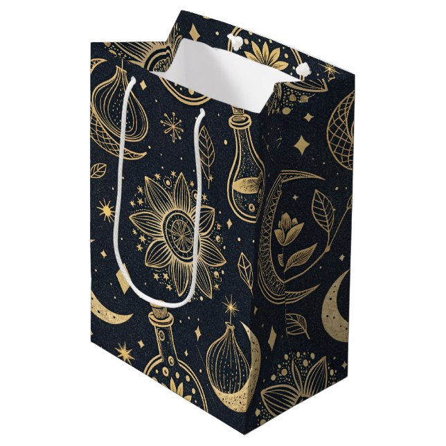 Mystical Celestial Witchcraft - Gold Botanical (2) Medium Gift Bag (Front Angled)