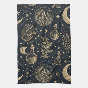 Mystical Celestial Witchcraft - Gold Botanical Kitchen Towel