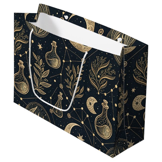 Mystical Celestial Witchcraft - Gold Botanical Large Gift Bag (Front Angled)