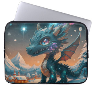 Mystical Chibi Dragon Winter Landscape Laptop Sleeve