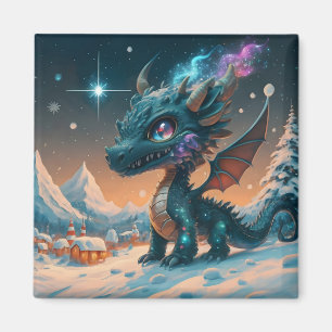 Mystical Chibi Dragon Winter Landscape  Magnet