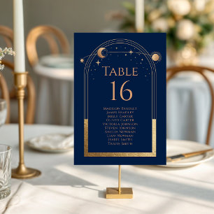 Mystical Chic Blue Gold Sun Moon Astronomy Wedding Table Number