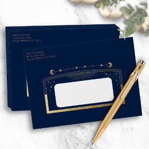 Mystical Chic Blue Gold Sun Moon Stars Wedding Envelope