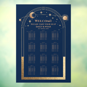 Mystical Chic Blue Gold Sun Moon Stars Wedding Window Cling