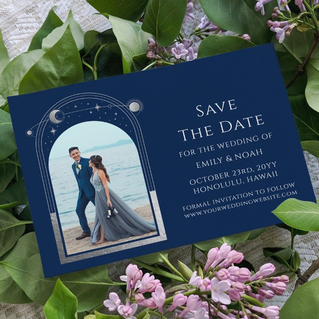 Mystical Chic Blue Silver Celestial Wedding Save The Date (Creator Uploaded)