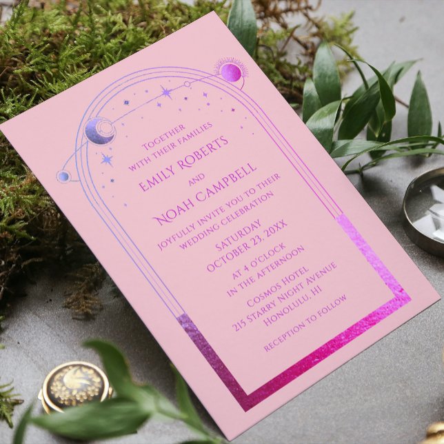 Mystical Chic Pink Purple Star Moon Photo Space Invitation (Creator Uploaded)
