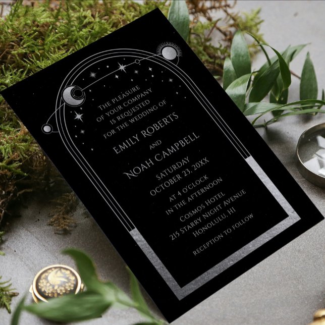 Mystical Chic Silver Star Moon Astronomy Space Invitation (Creator Uploaded)