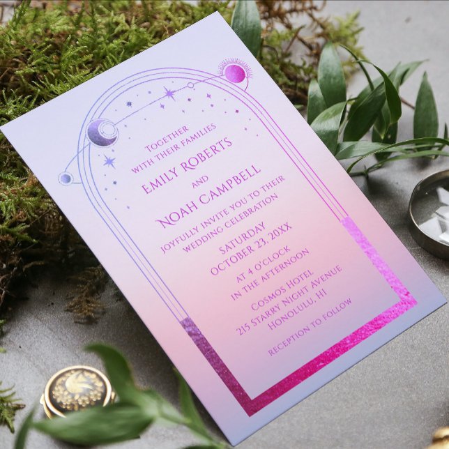 Mystical Chic Sunset Pink Star Moon Photo Space Invitation (Creator Uploaded)