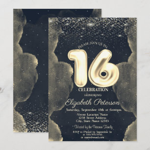 Mystical Clouds Stars Sweet Gold 16 Invitation