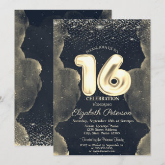 Mystical Clouds Stars Sweet Gold 16 Invitation