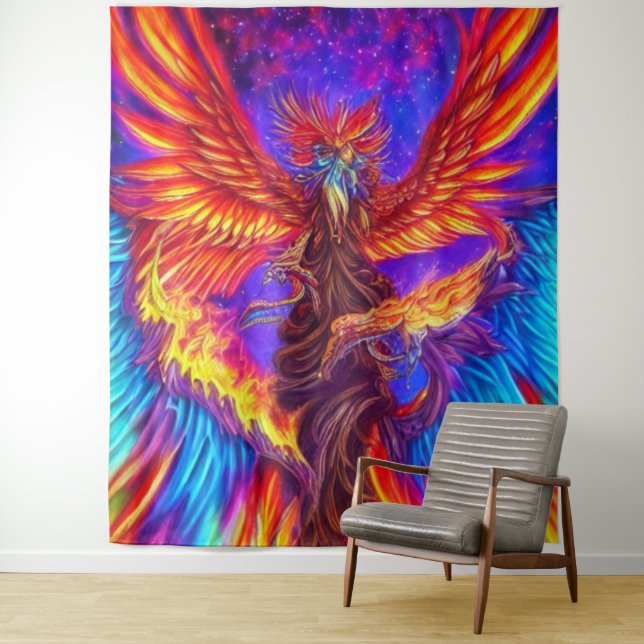 Mystical Colourful Phoenix Tapestry (In Situ)