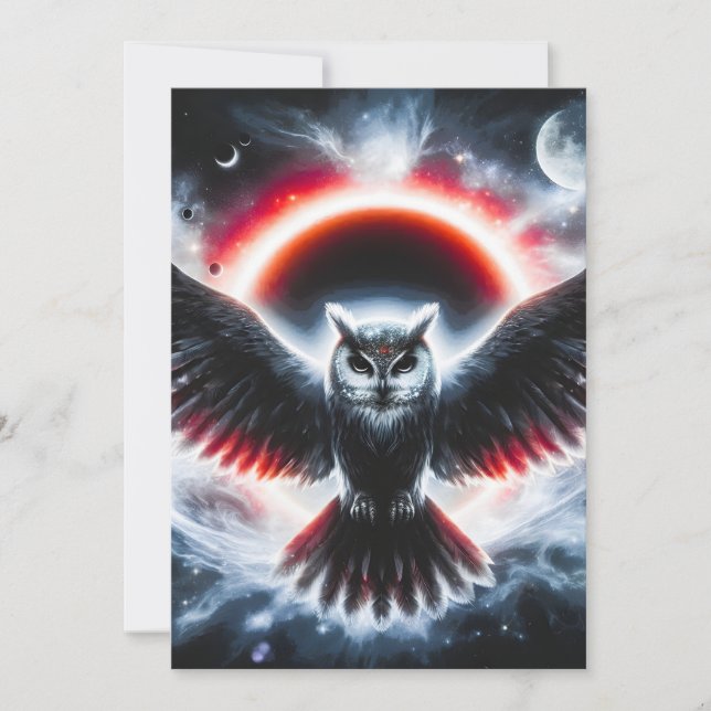 Mystical Cosmic Celestial Owl Holiday Card (Front)