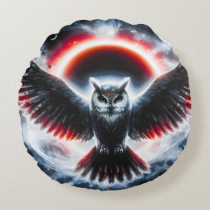 Mystical Cosmic Celestial Owl Round Pillow