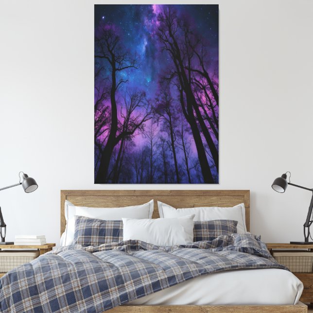 Mystical Cosmic Forest Canvas Wall Art – Dreamy  (Insitu(Bedroom))
