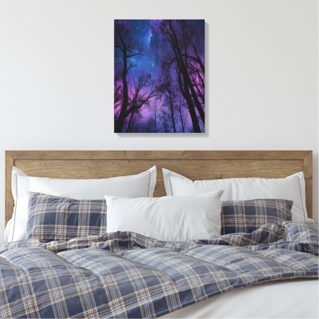 Mystical Cosmic Forest Canvas Wall Art – Dreamy  (Insitu(Bedroom))