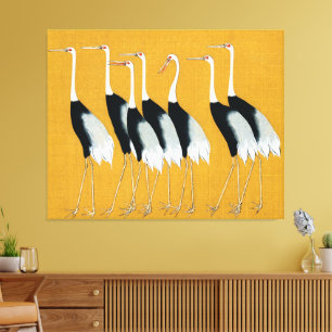 Mystical Cranes: Harmony in Gold Canvas Print