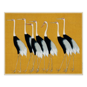Mystical Cranes: Harmony in Gold Poster