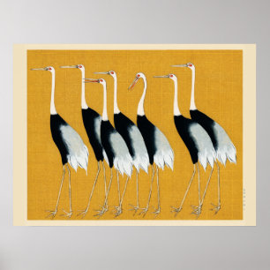 Mystical Cranes: Harmony in Gold Poster