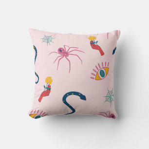 Mystical Creatures and Symbols Pattern Throw Pillow
