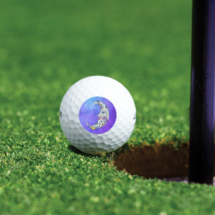 Mystical Crescent Moon Face Pretty Markings Purple Golf Balls