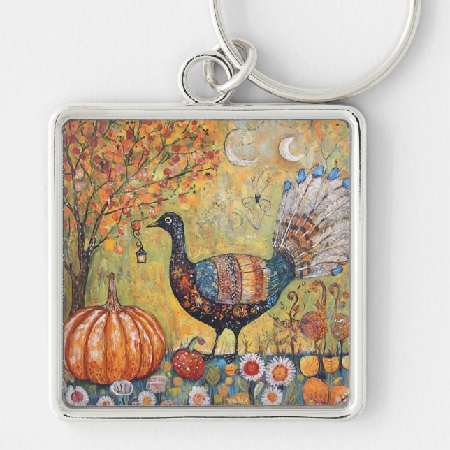 Mystical Crescent Moon Fall Turkey Keychain (Front)