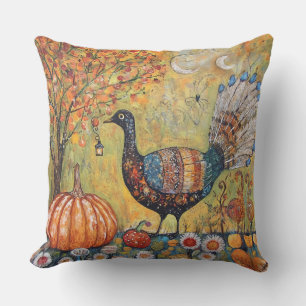 Mystical Crescent Moon Fall Turkey Throw Pillow