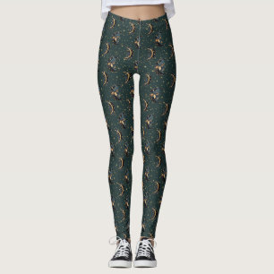 Mystical Crescent Moon Star Pattern Leggings