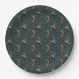 Mystical Crescent Moon Star Pattern Paper Plate