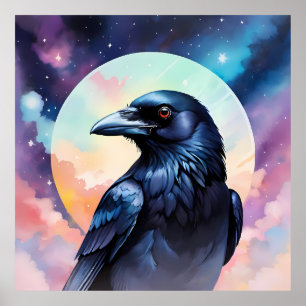 Mystical Crow in Pastel Abstract Dreamscape Poster