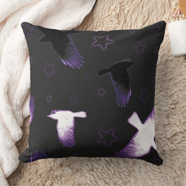 Mystical Crows Throw Pillow (Blanket)