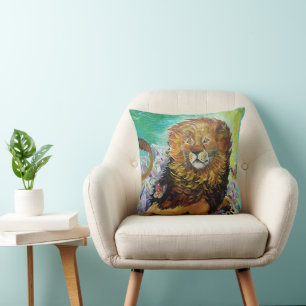 Mystical Crystal Lion Painting "New Worlds" Throw Pillow