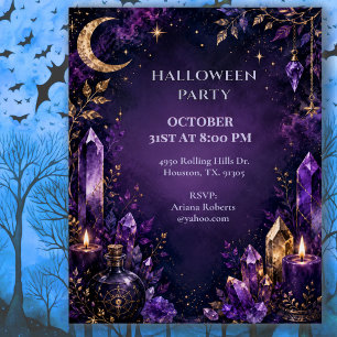 Mystical Crystal Moon Halloween Party Invitation
