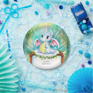 Mystical Cute Dragon Birthday Paper Plate