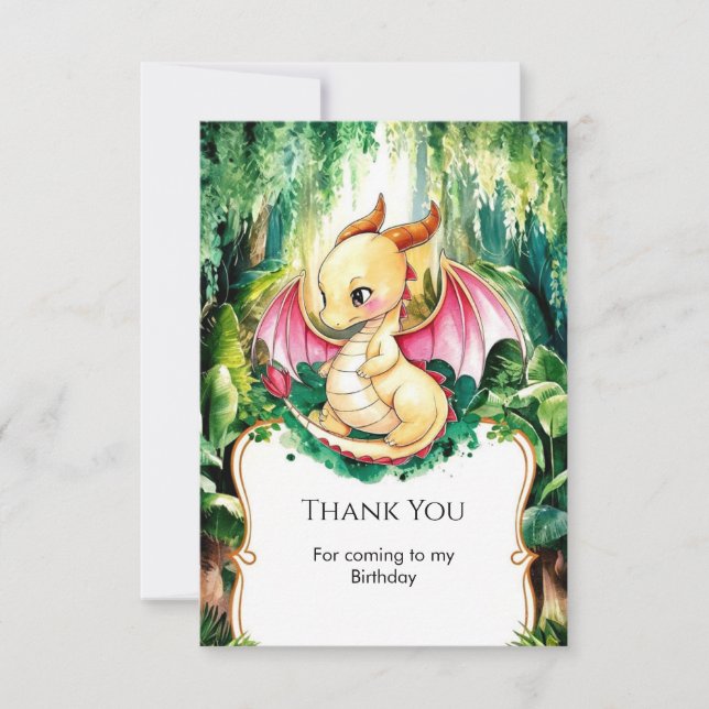 Mystical Cute Dragon Birthday Thank You Card (Front)