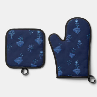 Mystical Cyberpunk Botanical Elements in Midnight Oven Mitt & Pot Holder Set