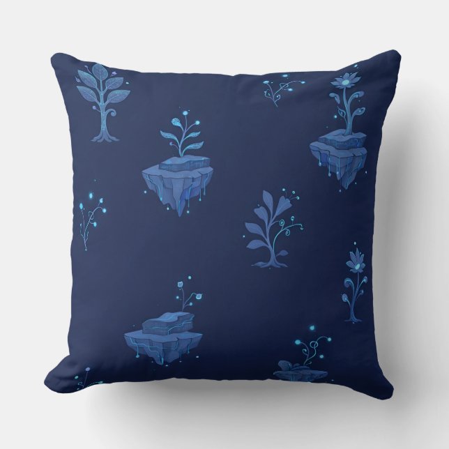 Mystical Cyberpunk Botanical Elements in Midnight  Throw Pillow (Front)