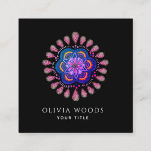 Mystical Dark Boho Floral Mandala Square Business Card