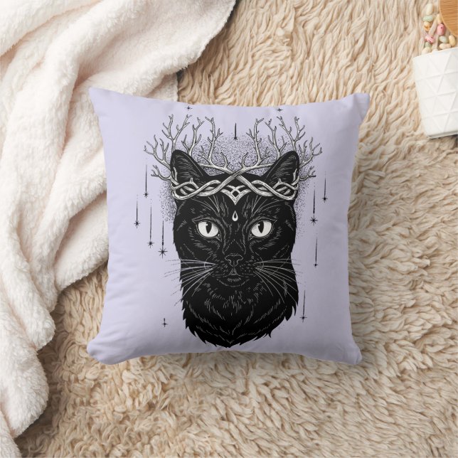 mystical dark cat  throw pillow (Blanket)