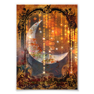 Mystical Dark Gold Crescent Moon Jewels Photo Print