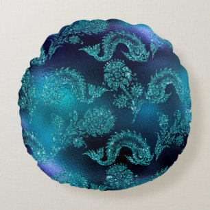 Mystical Dark Mermaid Scales & Ocean Trident illow Round Pillow