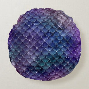 Mystical Dark Mermaid Scales & Ocean Trident illow Round Pillow