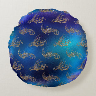 Mystical Dark Mermaid Scales & Ocean Trident illow Round Pillow