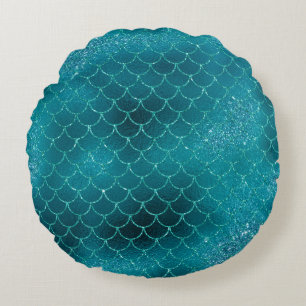 Mystical Dark Mermaid Scales & Ocean Trident illow Round Pillow