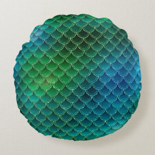 Mystical Dark Mermaid Scales & Ocean Trident illow Round Pillow