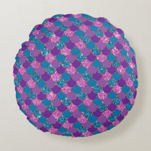 Mystical Dark Mermaid Scales & Ocean Trident illow Round Pillow