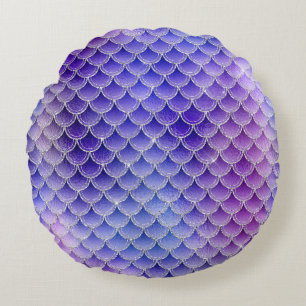 Mystical Dark Mermaid Scales & Ocean Trident illow Round Pillow