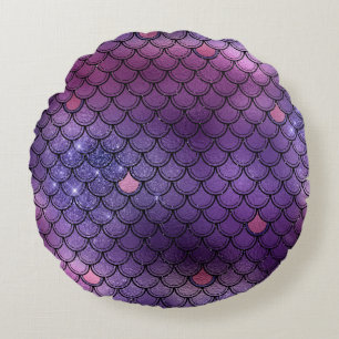 Mystical Dark Mermaid Scales & Ocean Trident illow Round Pillow