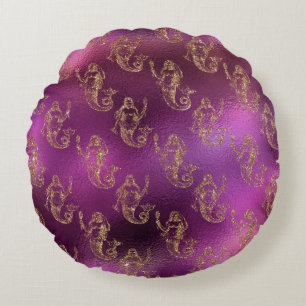 Mystical Dark Mermaid Scales & Ocean Trident illow Round Pillow