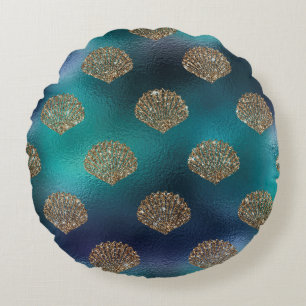 Mystical Dark Mermaid Scales & Ocean Trident illow Round Pillow