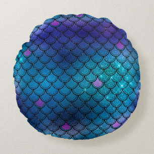 Mystical Dark Mermaid Scales & Ocean Trident illow Round Pillow